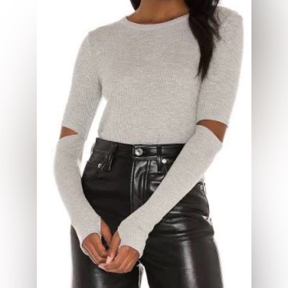 Michael Lauren Light Gray Ribbed Long Sleeve Top